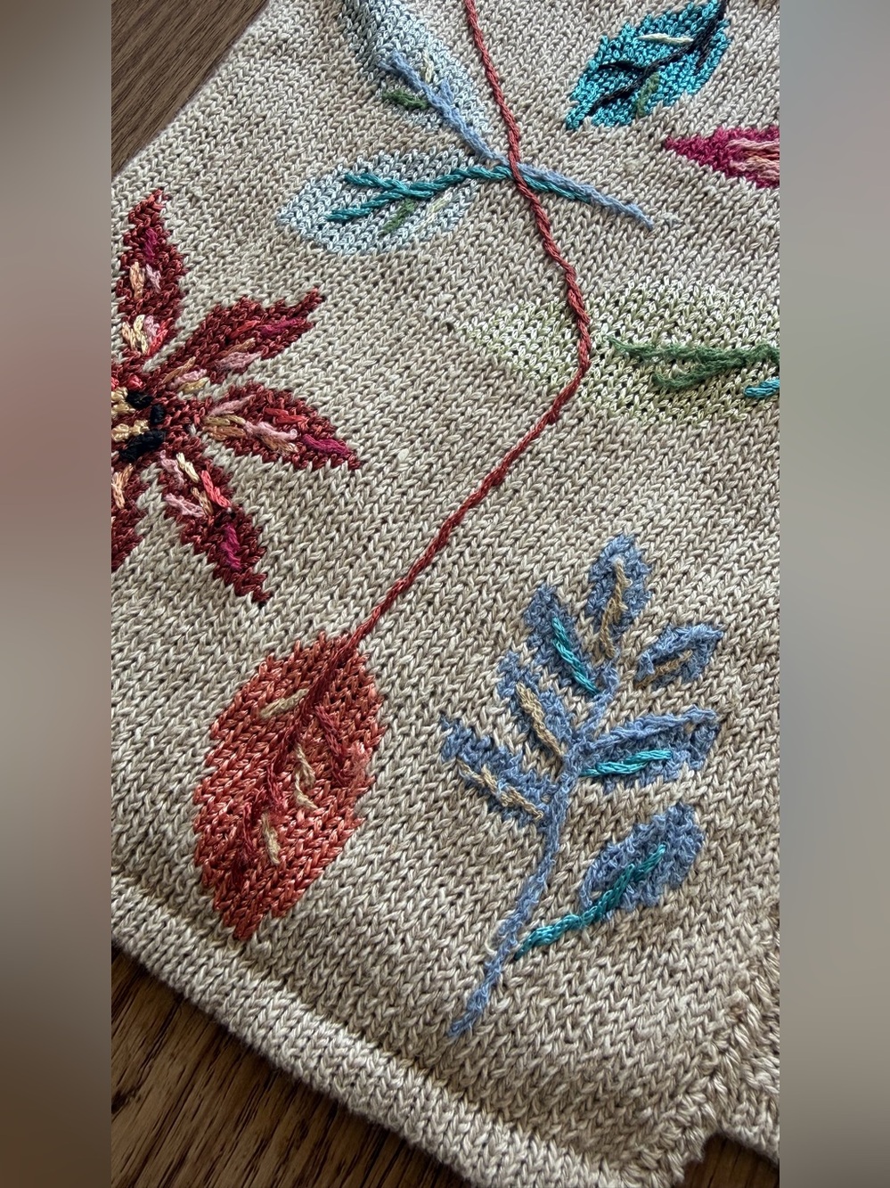 Colorful Embroidered Botanical Knit Sweater Vest - Size Small - Picture 5 of 15